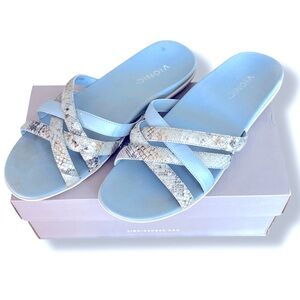 Vionic Dava Boa Women's Size 8 Light Blue/Snake Print Slip-on Orthotic Sandals